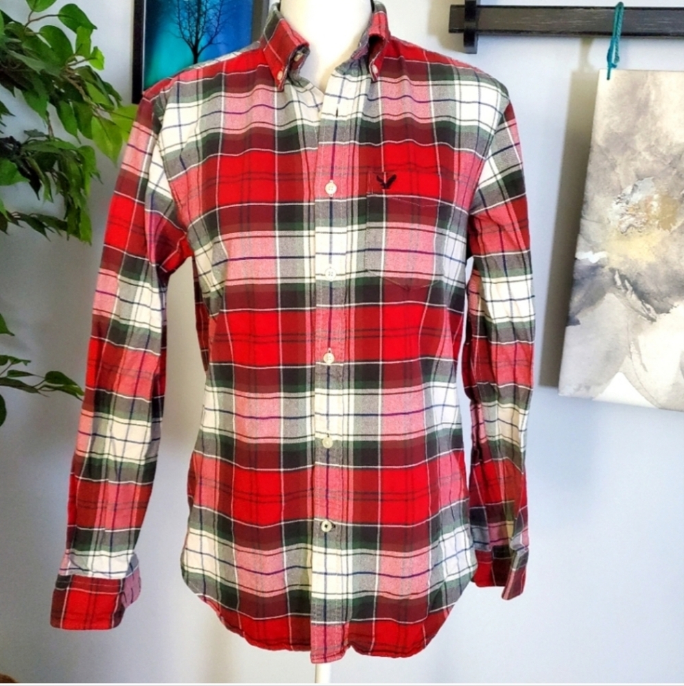 AMERICAN EAGLE Tartan Plaid Oxford Gorpcore Blokecore S